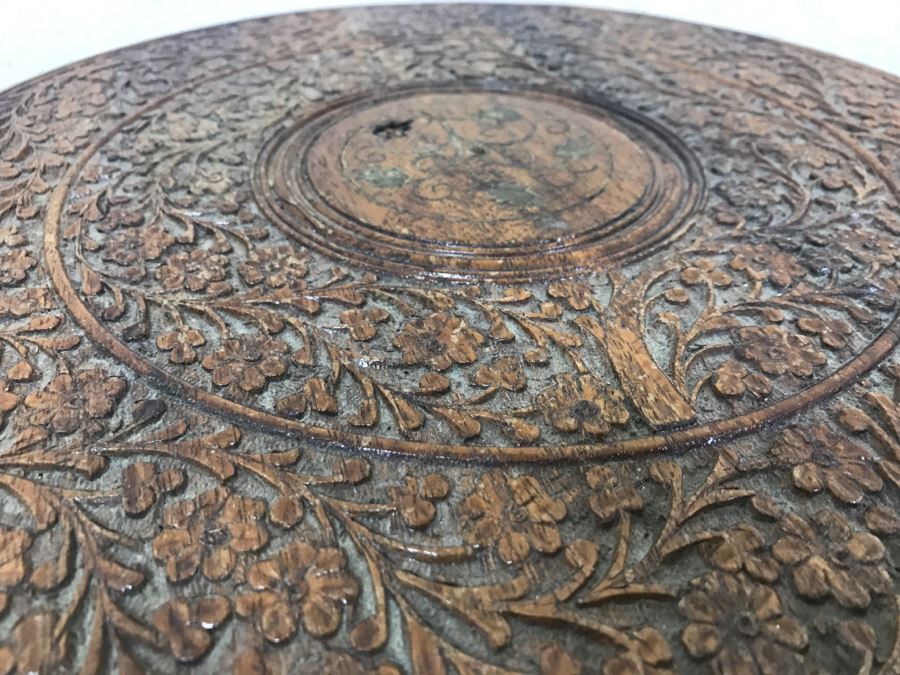 Pair Of Hand Carved Sheshum Wood Inlay Tables From India [Photo 9]