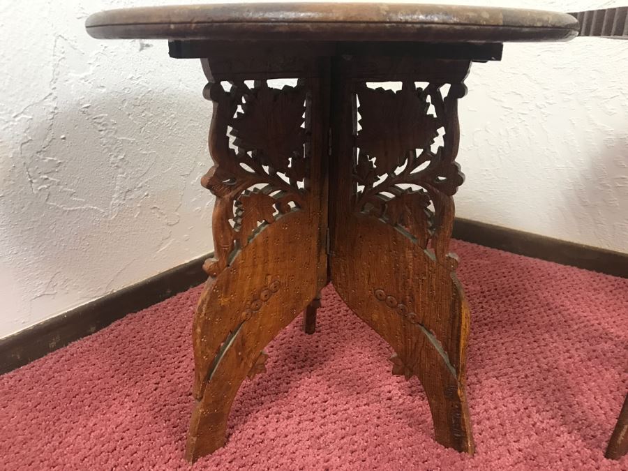 Pair Of Hand Carved Sheshum Wood Inlay Tables From India [Photo 10]