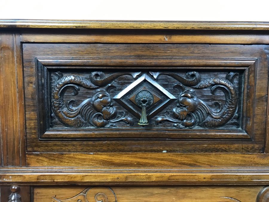 Stunning Unique Wood Carved Chinoiserie Console Media Table With 2-Drawers May Have Been From Hollywood Movie Set [Photo 8]