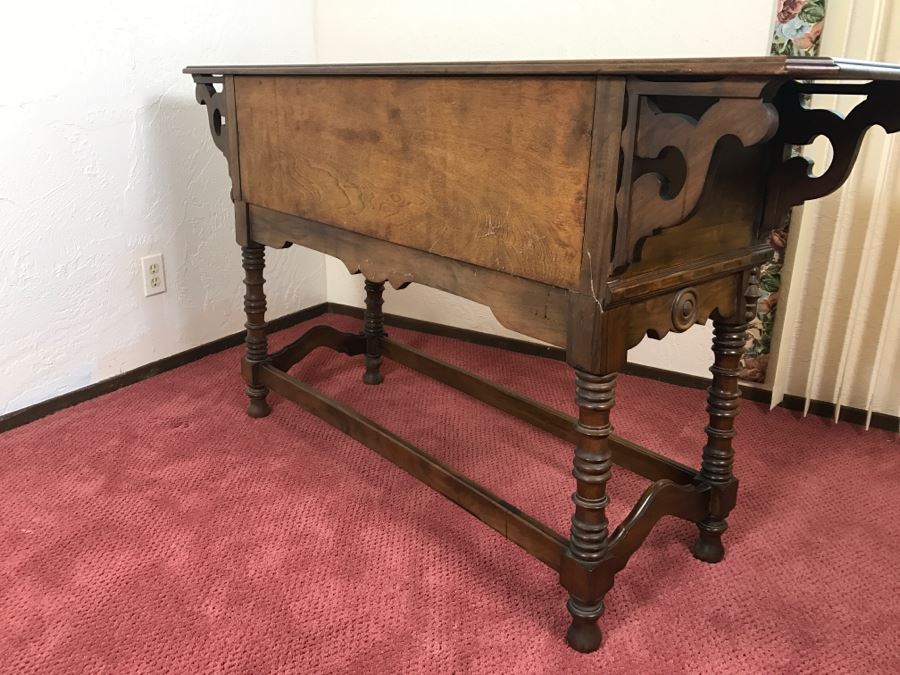 Stunning Unique Wood Carved Chinoiserie Console Media Table With 2-Drawers May Have Been From Hollywood Movie Set [Photo 18]