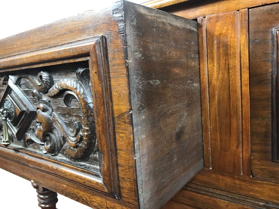 Stunning Unique Wood Carved Chinoiserie Console Media Table With 2-Drawers May Have Been From Hollywood Movie Set [Photo 12]