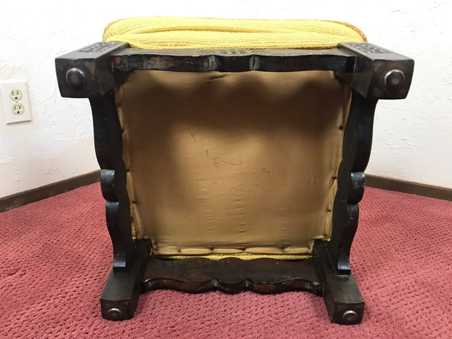 Vintage Square Carved Wood Stool Chair Bench [Photo 8]