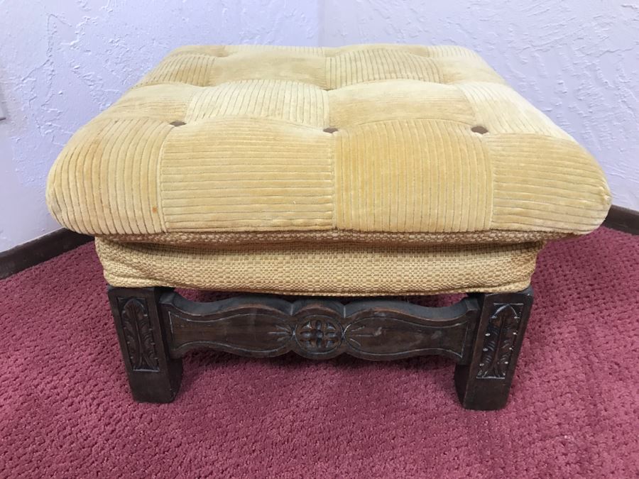 Vintage Square Carved Wood Stool Chair Bench [Photo 2]