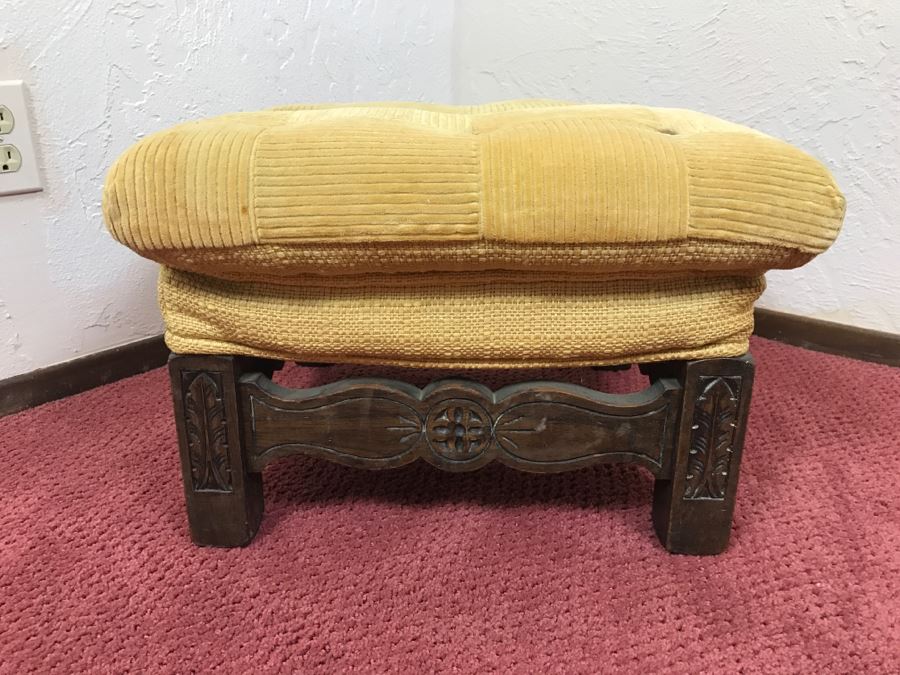 Vintage Square Carved Wood Stool Chair Bench [Photo 3]