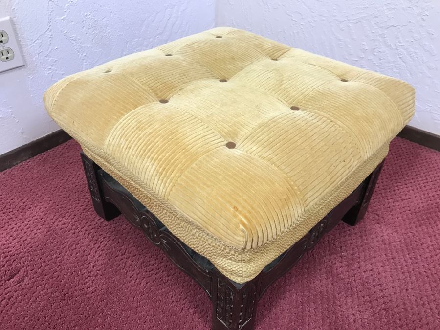 Vintage Square Carved Wood Stool Chair Bench [Photo 7]
