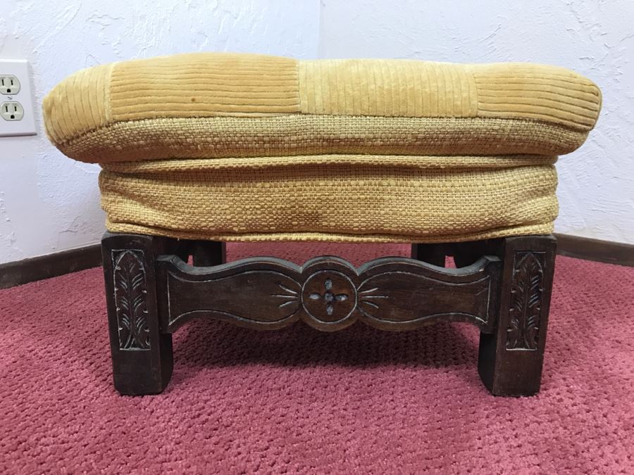 Vintage Square Carved Wood Stool Chair Bench [Photo 5]
