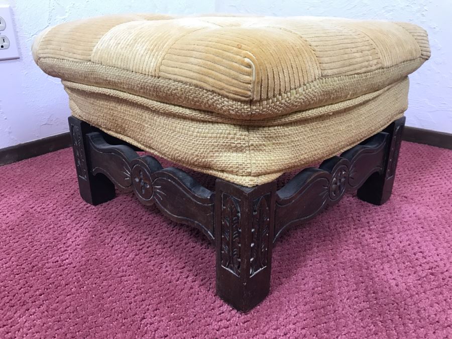Vintage Square Carved Wood Stool Chair Bench [Photo 6]