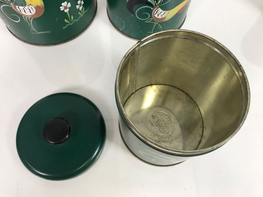 Set Of 4 Hand Painted Rooster Tins Ransburg Indianapolis USA [Photo 6]