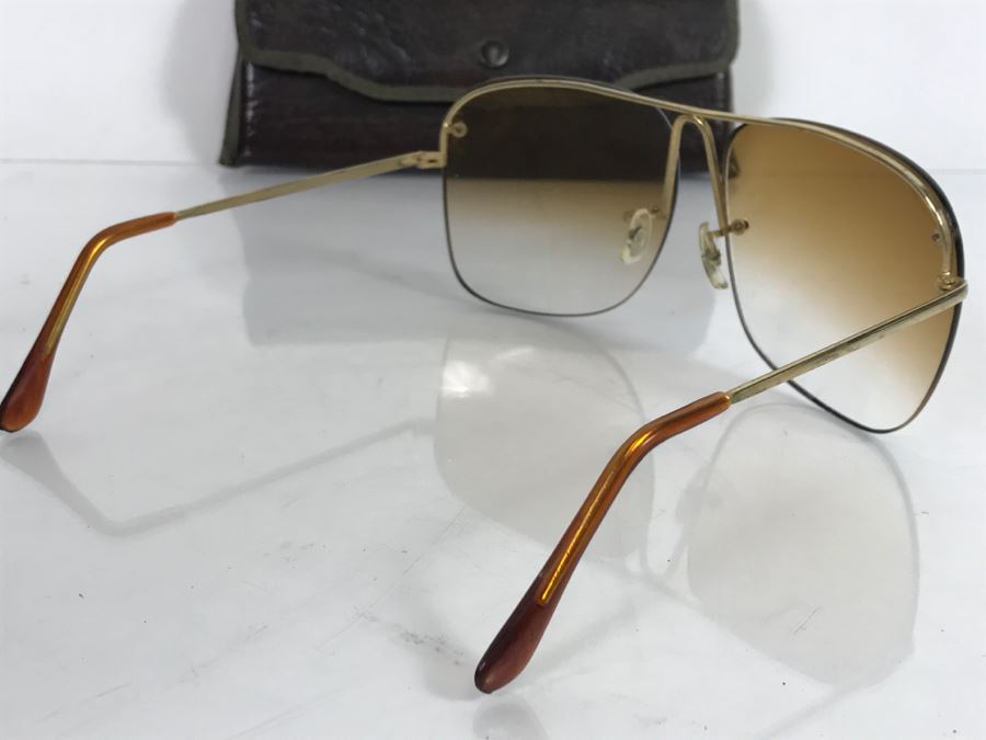 Vintage Mens HONG KONG Amber Sunglasses With Leather Carrying Case [Photo 5]