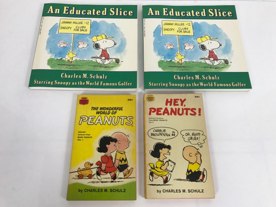 Collection Of Charles M. Schulz Peanuts Paperback Books (2) An Educated Slice First Edition, The Wonderful World Of Peanuts And Hey, Peanuts [Photo 1]