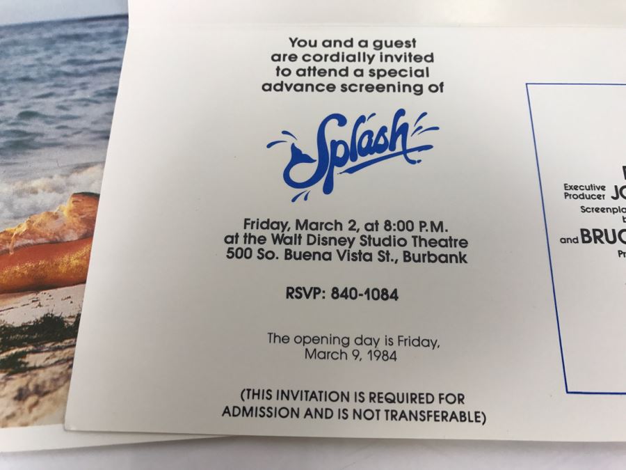 Various Ephemeral Items From The 1983/84 Movie 'Splash' Touchstone Films Including Ticket For Advanced Screening Tom Hanks, Daryl Hannah [Photo 14]