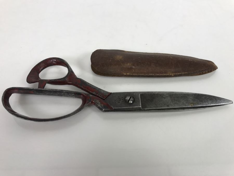 Vintage Japanese Signed Scissors With Leather Sheath
