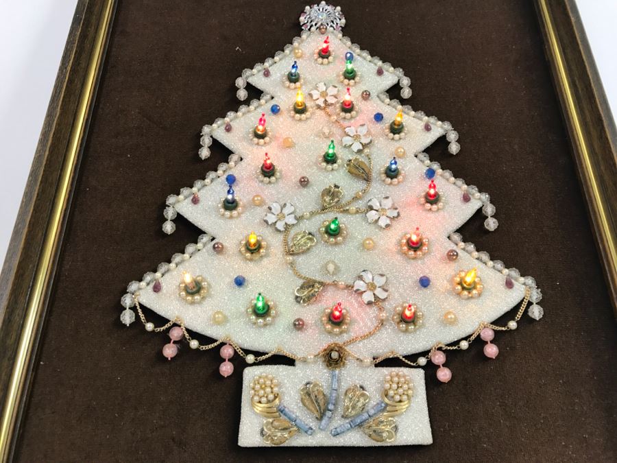 Framed Light Up Christmas Tree Wall Hanging With Costume Jewelry [Photo 1]