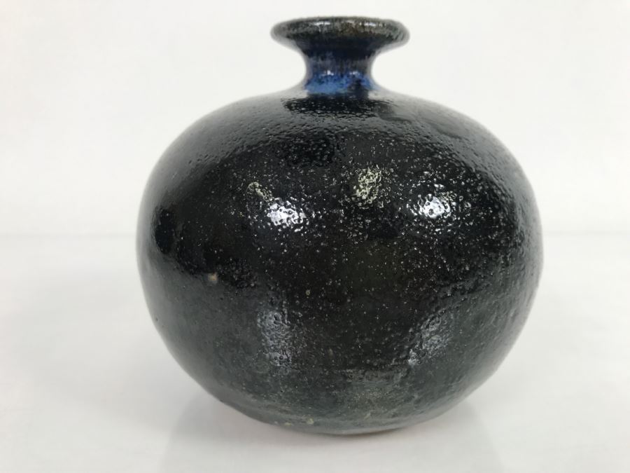 Vintage Mid Century Stoneware Glazed Vase Pottery Signed Clapp? 4.25'H