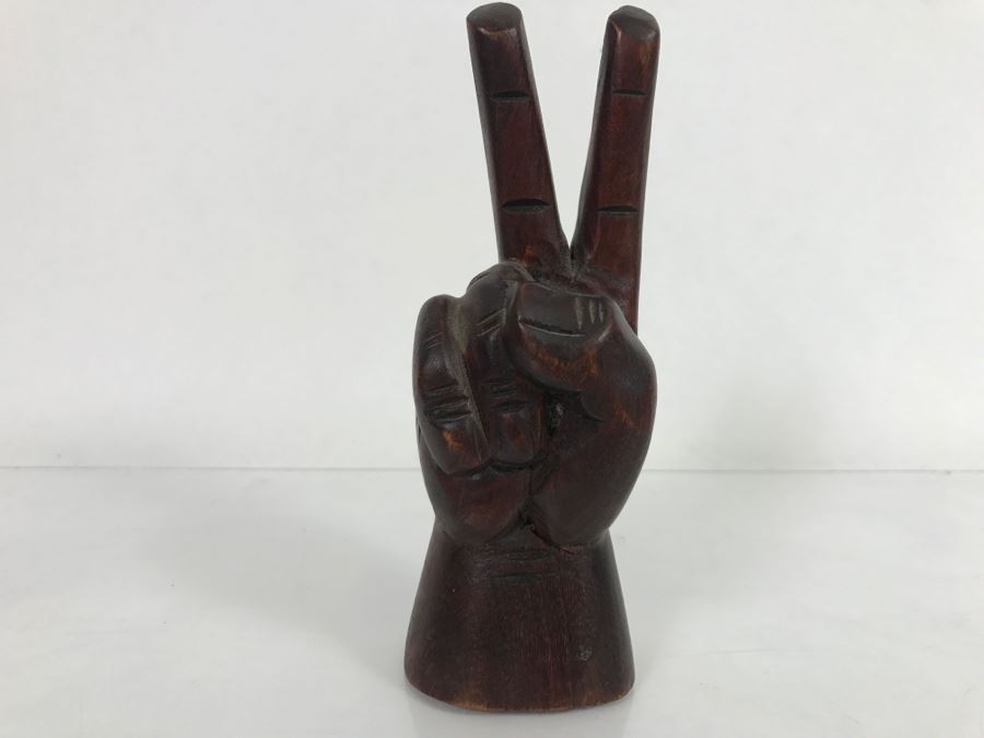 Vintage Carved Wood Hand Peace Sign 6'H
