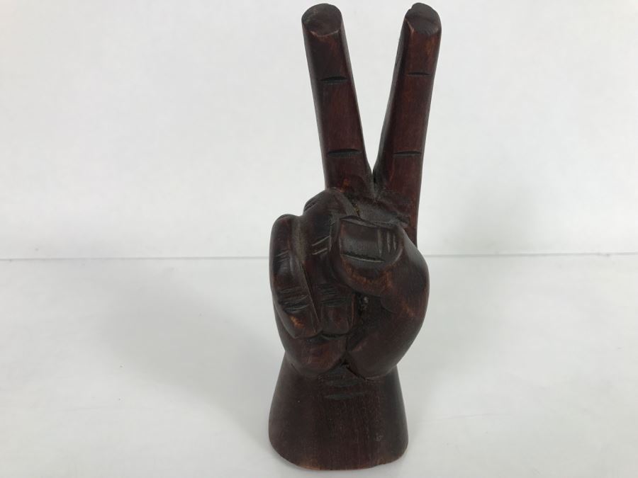 Vintage Carved Wood Hand Peace Sign 6'H
