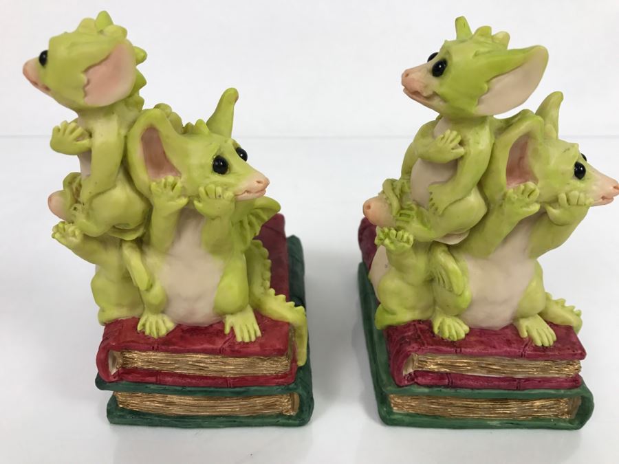 Both Bookends Hand Signed By Real Musgrave Pocket Dragon Figurine 1/94 - Whimsical World Of Pocket Dragons - The Book Ends - 1993 Real Musgrave, CWS, LOL Limited - Hand Made in UK [MV $125-$160 Unsigned] [Photo 13]