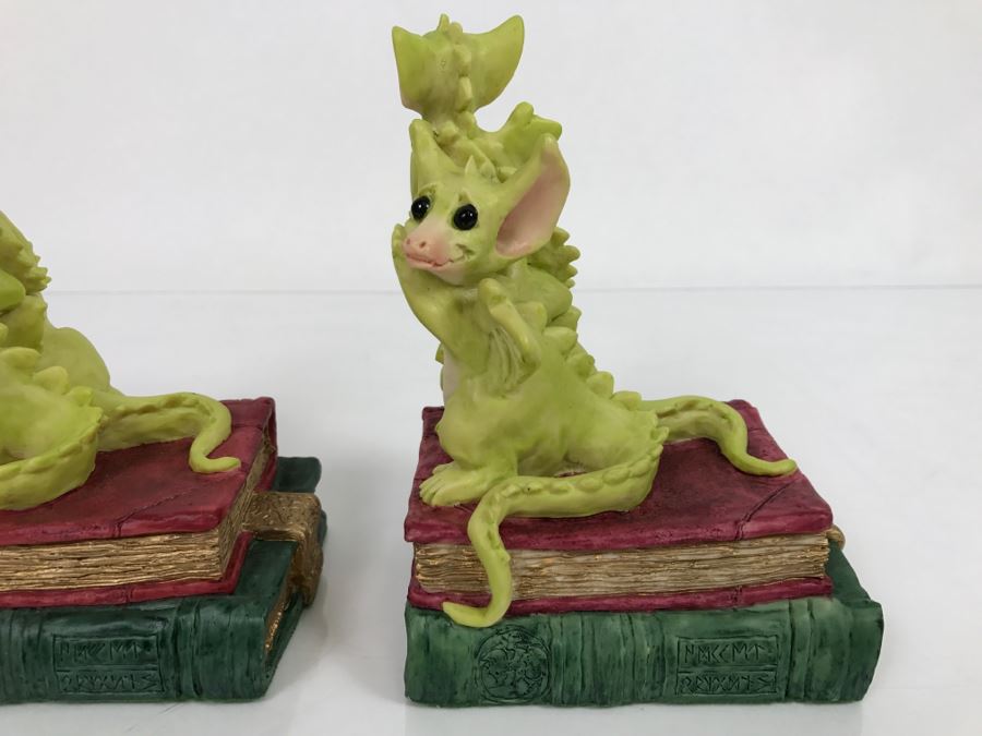 Both Bookends Hand Signed By Real Musgrave Pocket Dragon Figurine 1/94 - Whimsical World Of Pocket Dragons - The Book Ends - 1993 Real Musgrave, CWS, LOL Limited - Hand Made in UK [MV $125-$160 Unsigned] [Photo 16]