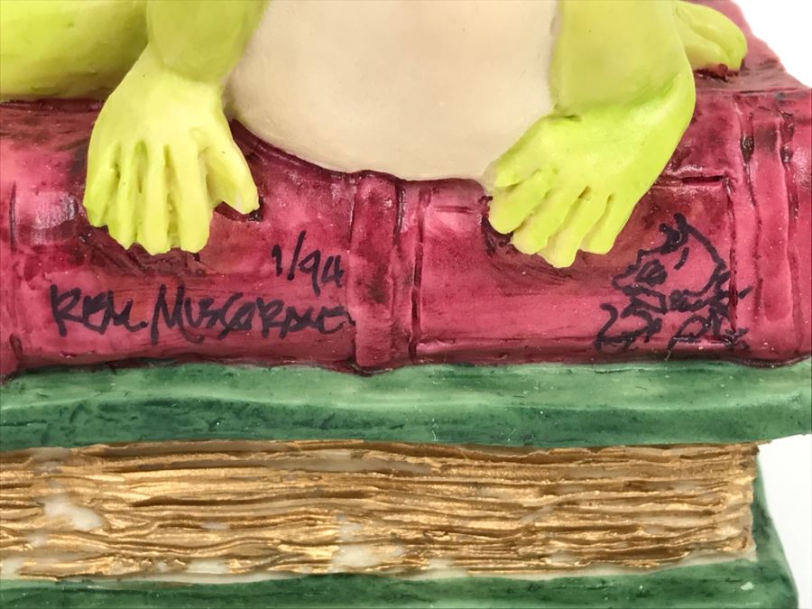 Both Bookends Hand Signed By Real Musgrave Pocket Dragon Figurine 1/94 - Whimsical World Of Pocket Dragons - The Book Ends - 1993 Real Musgrave, CWS, LOL Limited - Hand Made in UK [MV $125-$160 Unsigned] [Photo 9]