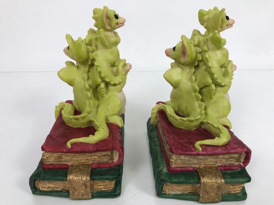 Both Bookends Hand Signed By Real Musgrave Pocket Dragon Figurine 1/94 - Whimsical World Of Pocket Dragons - The Book Ends - 1993 Real Musgrave, CWS, LOL Limited - Hand Made in UK [MV $125-$160 Unsigned] [Photo 17]
