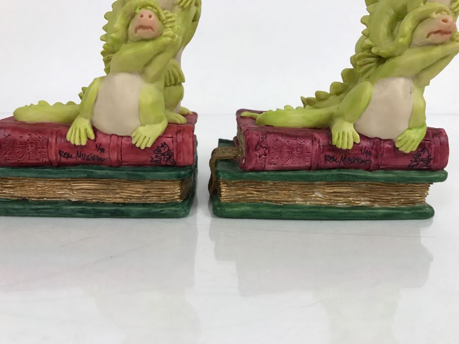 Both Bookends Hand Signed By Real Musgrave Pocket Dragon Figurine 1/94 - Whimsical World Of Pocket Dragons - The Book Ends - 1993 Real Musgrave, CWS, LOL Limited - Hand Made in UK [MV $125-$160 Unsigned] [Photo 8]
