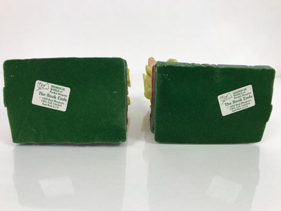 Both Bookends Hand Signed By Real Musgrave Pocket Dragon Figurine 1/94 - Whimsical World Of Pocket Dragons - The Book Ends - 1993 Real Musgrave, CWS, LOL Limited - Hand Made in UK [MV $125-$160 Unsigned] [Photo 18]