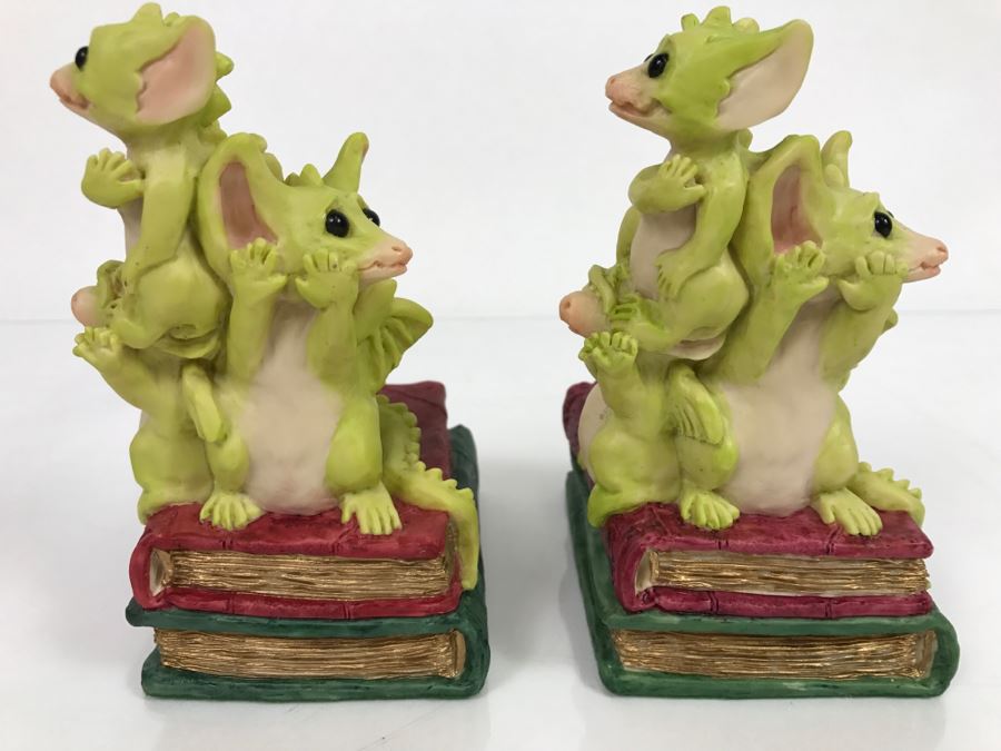 Both Bookends Hand Signed By Real Musgrave Pocket Dragon Figurine 1/94 - Whimsical World Of Pocket Dragons - The Book Ends - 1993 Real Musgrave, CWS, LOL Limited - Hand Made in UK [MV $125-$160 Unsigned] [Photo 12]