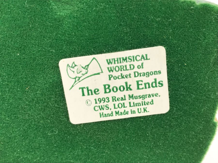 Both Bookends Hand Signed By Real Musgrave Pocket Dragon Figurine 1/94 - Whimsical World Of Pocket Dragons - The Book Ends - 1993 Real Musgrave, CWS, LOL Limited - Hand Made in UK [MV $125-$160 Unsigned] [Photo 19]