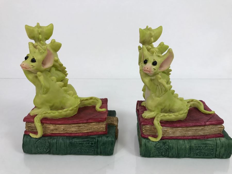 Both Bookends Hand Signed By Real Musgrave Pocket Dragon Figurine 1/94 - Whimsical World Of Pocket Dragons - The Book Ends - 1993 Real Musgrave, CWS, LOL Limited - Hand Made in UK [MV $125-$160 Unsigned] [Photo 14]