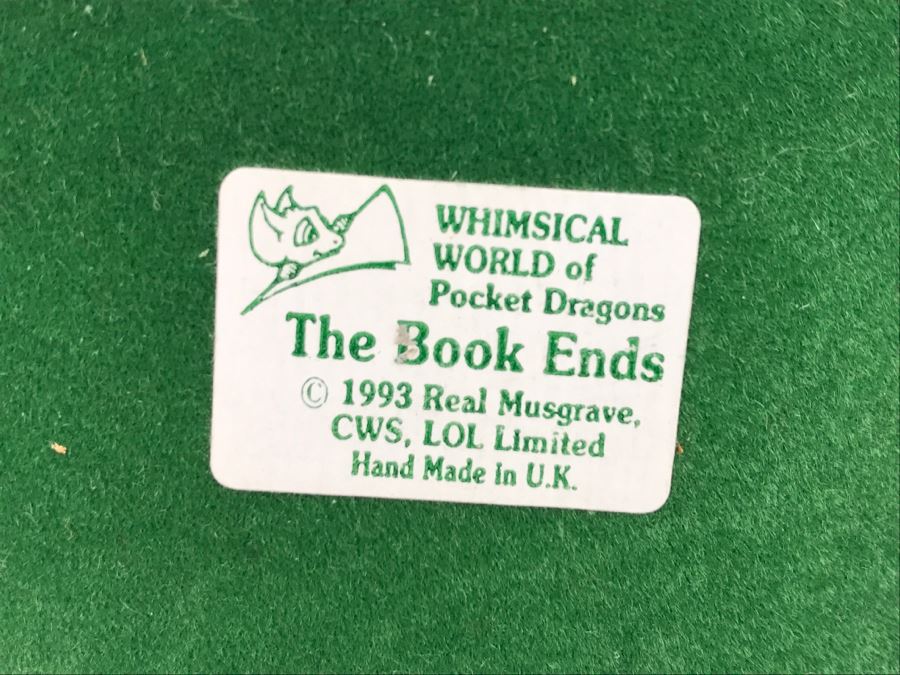 Both Bookends Hand Signed By Real Musgrave Pocket Dragon Figurine 1/94 - Whimsical World Of Pocket Dragons - The Book Ends - 1993 Real Musgrave, CWS, LOL Limited - Hand Made in UK [MV $125-$160 Unsigned] [Photo 20]