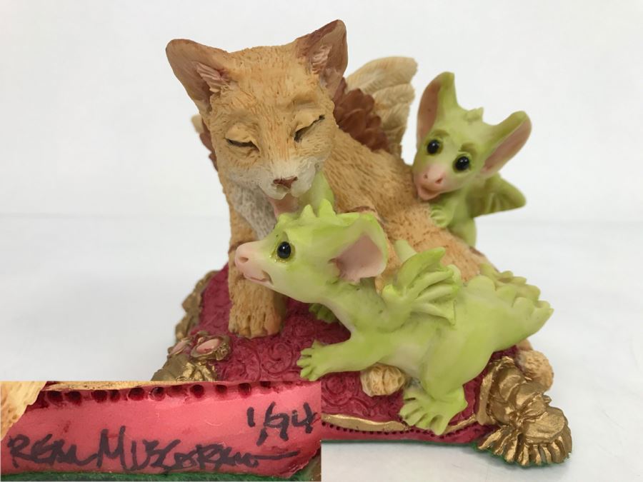 Hand Signed By Real Musgrave Pocket Dragon Figurine 1/94 - Whimsical World Of Pocket Dragons - Bath Time - 1992 Real Musgrave, CWS, LOL Limited - Hand Made in UK [MV $150-$200 Unsigned]