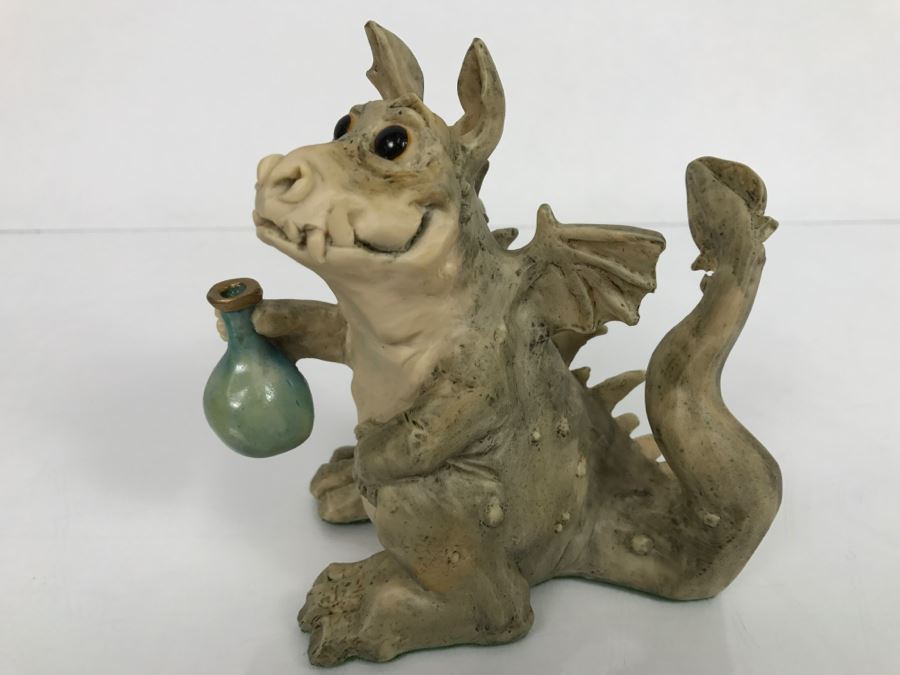 Hand Signed By Real Musgrave Pocket Dragon Figurine 1/94 - Whimsical World Of Pocket Dragons - Toady Goldtrayler - 1989 - Lilliput Lane Land Of Legend Limited - Hand Made in UK [MV $170-$225 Unsigned] [Photo 4]
