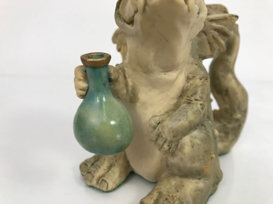 Hand Signed By Real Musgrave Pocket Dragon Figurine 1/94 - Whimsical World Of Pocket Dragons - Toady Goldtrayler - 1989 - Lilliput Lane Land Of Legend Limited - Hand Made in UK [MV $170-$225 Unsigned] [Photo 5]