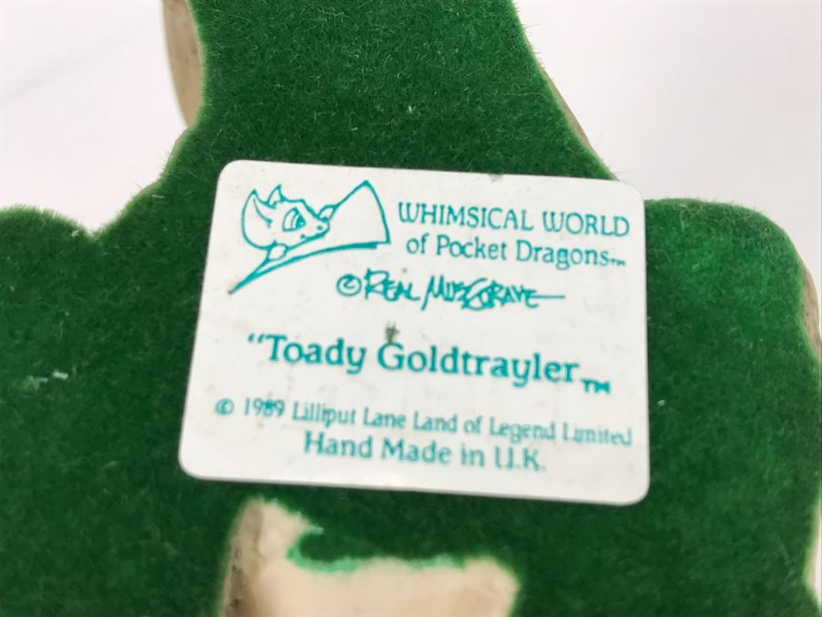 Hand Signed By Real Musgrave Pocket Dragon Figurine 1/94 - Whimsical World Of Pocket Dragons - Toady Goldtrayler - 1989 - Lilliput Lane Land Of Legend Limited - Hand Made in UK [MV $170-$225 Unsigned] [Photo 16]