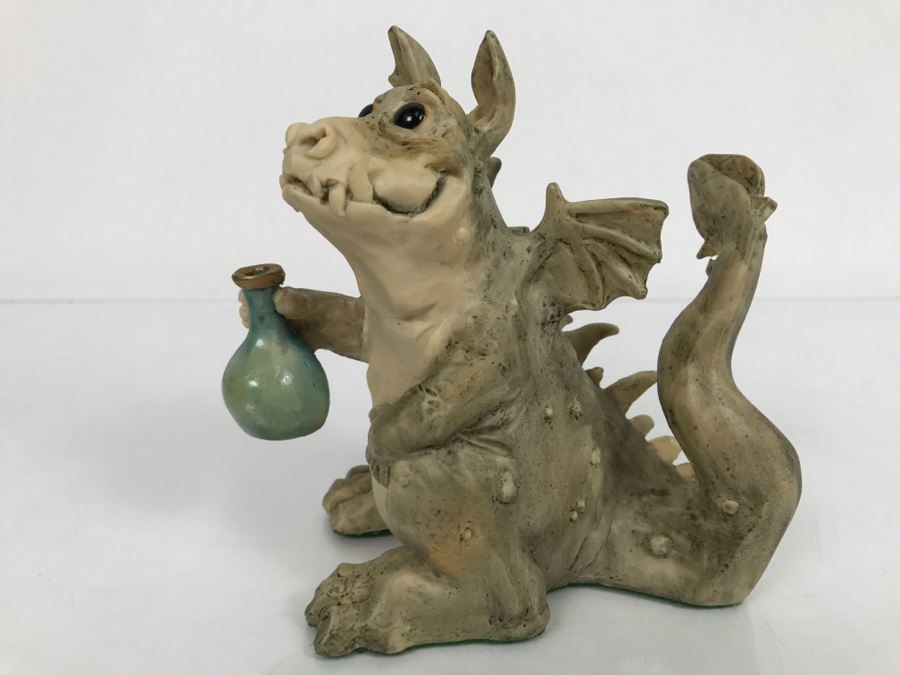 Hand Signed By Real Musgrave Pocket Dragon Figurine 1/94 - Whimsical World Of Pocket Dragons - Toady Goldtrayler - 1989 - Lilliput Lane Land Of Legend Limited - Hand Made in UK [MV $170-$225 Unsigned] [Photo 3]