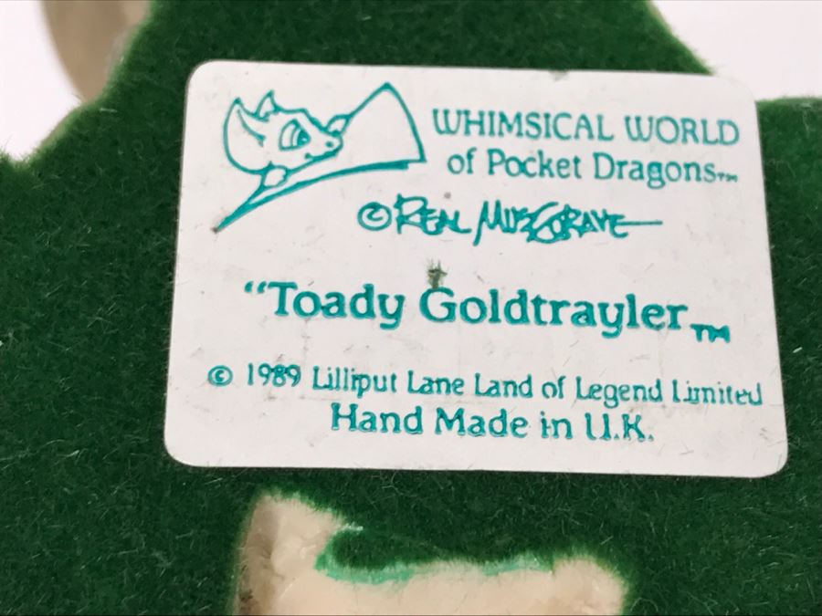 Hand Signed By Real Musgrave Pocket Dragon Figurine 1/94 - Whimsical World Of Pocket Dragons - Toady Goldtrayler - 1989 - Lilliput Lane Land Of Legend Limited - Hand Made in UK [MV $170-$225 Unsigned] [Photo 15]