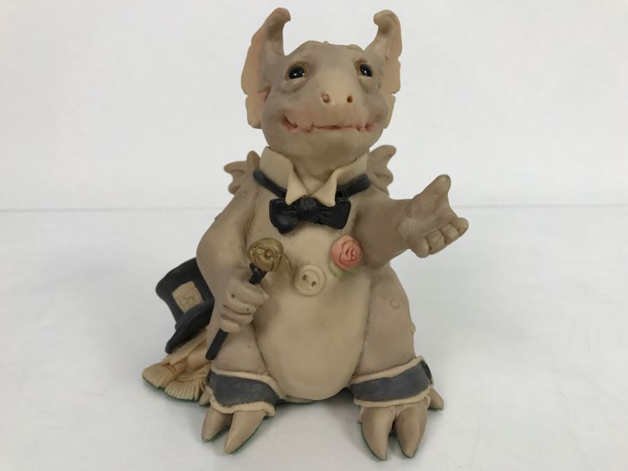 Hand Signed By Real Musgrave Pocket Dragon Figurine 4/91 - Whimsical World Of Pocket Dragons - Opera Gargoyle  - 1989 - Lilliput Lane Land Of Legend Limited - Hand Made in UK [MV $350-$400 Unsigned] [Photo 3]