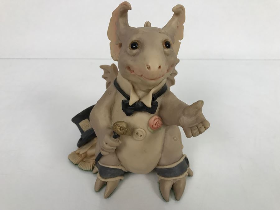 Hand Signed By Real Musgrave Pocket Dragon Figurine 4/91 - Whimsical World Of Pocket Dragons - Opera Gargoyle  - 1989 - Lilliput Lane Land Of Legend Limited - Hand Made in UK [MV $350-$400 Unsigned] [Photo 2]