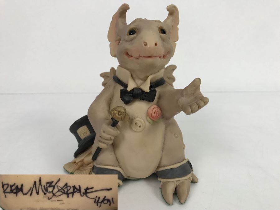 Hand Signed By Real Musgrave Pocket Dragon Figurine 4/91 - Whimsical World Of Pocket Dragons - Opera Gargoyle  - 1989 - Lilliput Lane Land Of Legend Limited - Hand Made in UK [MV $350-$400 Unsigned] [Photo 1]