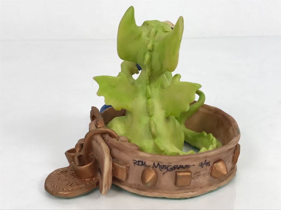 Hand Signed By Real Musgrave Pocket Dragon Figurine 4/91 - Whimsical World Of Pocket Dragons - Walkies?  - 1989 - Lilliput Lane Land Of Legend Limited - Hand Made in UK [MV $300-$400 Unsigned] [Photo 8]