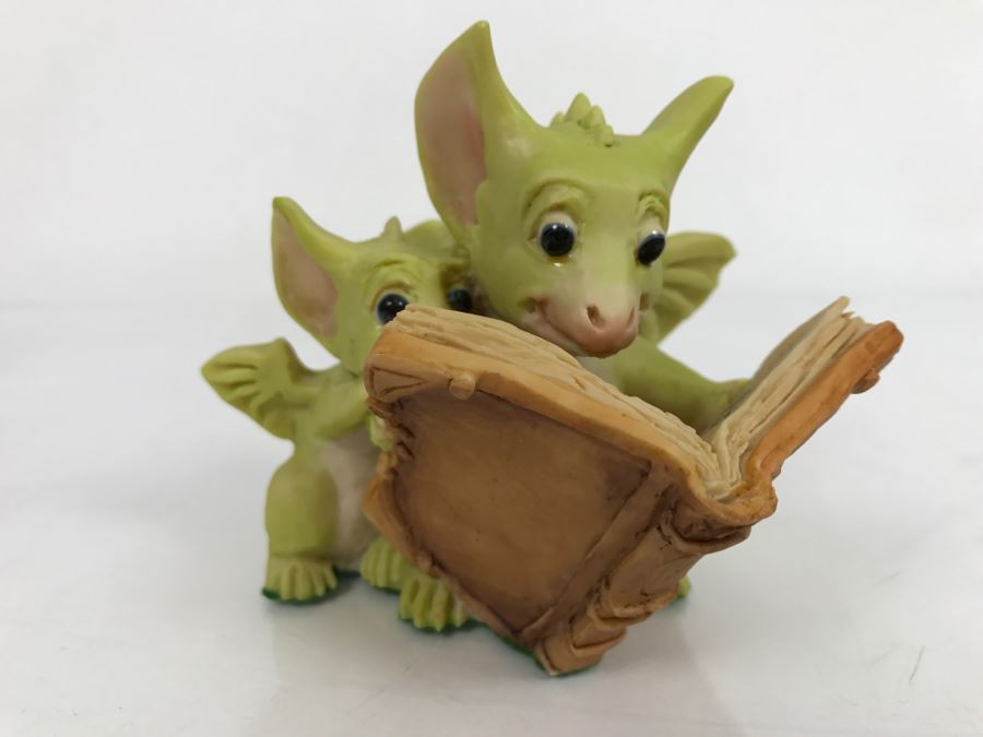 Hand Signed By Real Musgrave Pocket Dragon Figurine 1/94 - Whimsical World Of Pocket Dragons - Reading The Good Parts - 1992 Real Musgrave, CWS, LOL Limited - Hand Made in UK [MV $70-$90 Unsigned] [Photo 3]