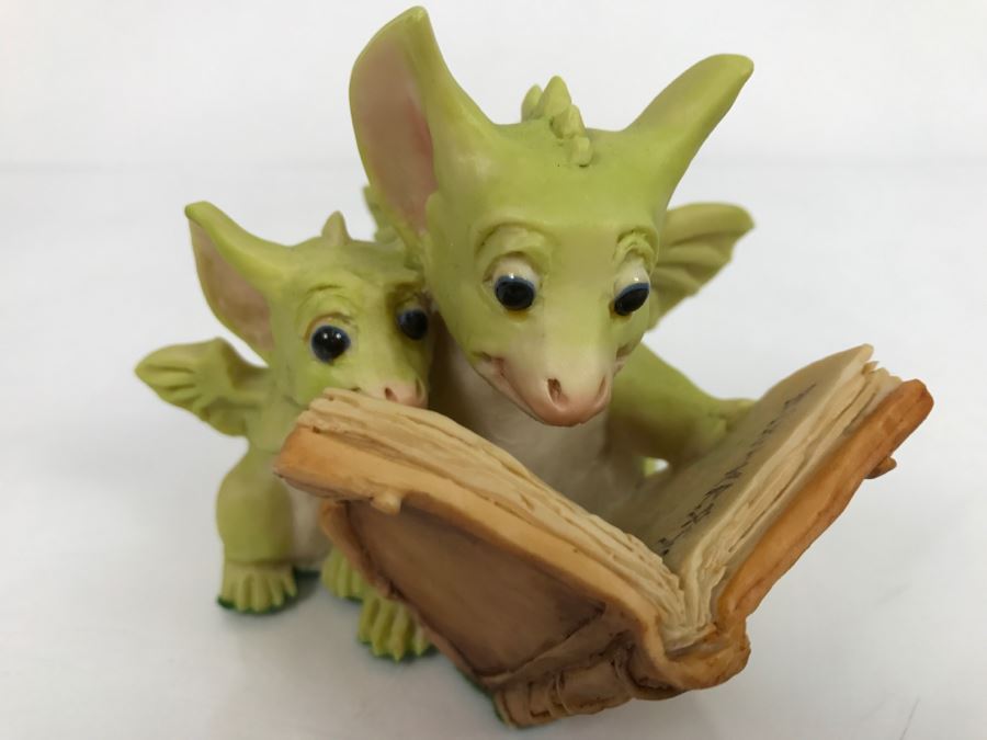 Hand Signed By Real Musgrave Pocket Dragon Figurine 1/94 - Whimsical World Of Pocket Dragons - Reading The Good Parts - 1992 Real Musgrave, CWS, LOL Limited - Hand Made in UK [MV $70-$90 Unsigned] [Photo 2]