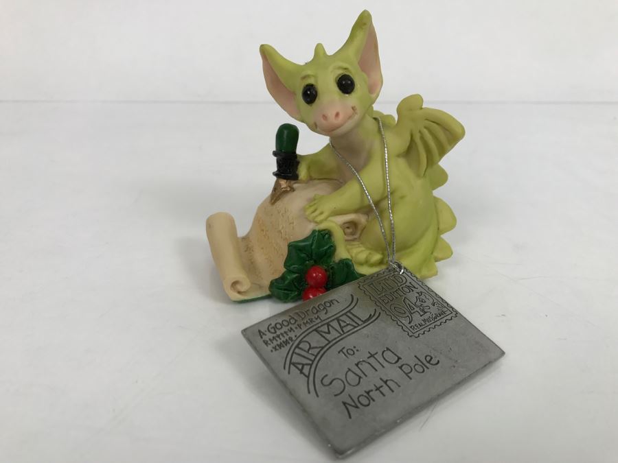 Hand Signed By Real Musgrave Pocket Dragon Figurine 7/94 - Whimsical World Of Pocket Dragons - Dear Santa - 1994 Real Musgrave, CWS Ltd/CWA Ltd - Hand Made in UK [MV $100-$120] [Photo 2]