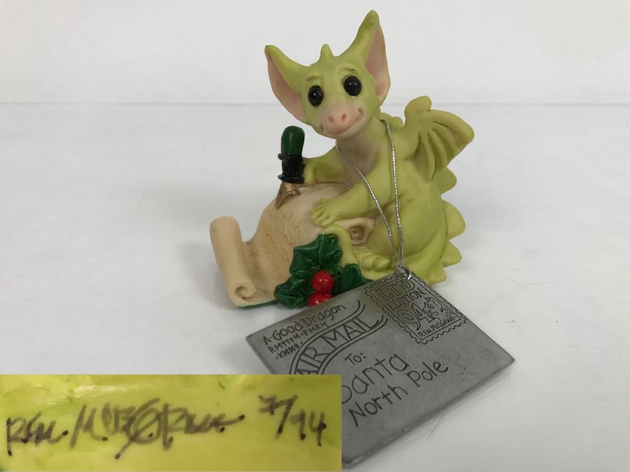 Hand Signed By Real Musgrave Pocket Dragon Figurine 7/94 - Whimsical World Of Pocket Dragons - Dear Santa - 1994 Real Musgrave, CWS Ltd/CWA Ltd - Hand Made in UK [MV $100-$120] [Photo 1]