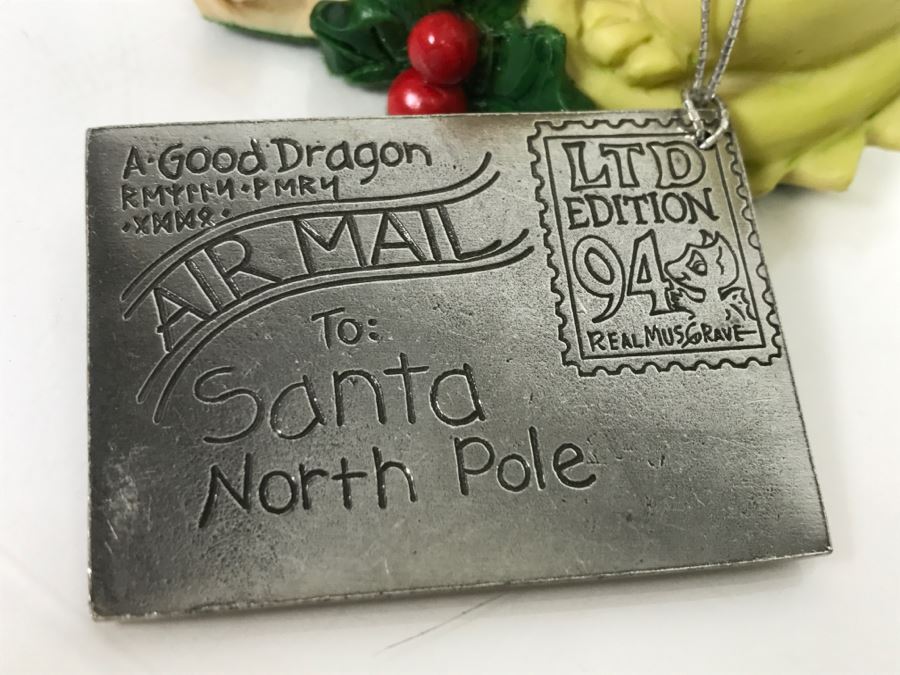 Hand Signed By Real Musgrave Pocket Dragon Figurine 7/94 - Whimsical World Of Pocket Dragons - Dear Santa - 1994 Real Musgrave, CWS Ltd/CWA Ltd - Hand Made in UK [MV $100-$120] [Photo 3]