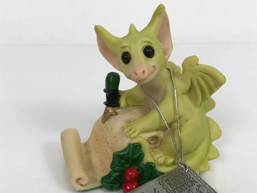 Hand Signed By Real Musgrave Pocket Dragon Figurine 7/94 - Whimsical World Of Pocket Dragons - Dear Santa - 1994 Real Musgrave, CWS Ltd/CWA Ltd - Hand Made in UK [MV $100-$120] [Photo 4]
