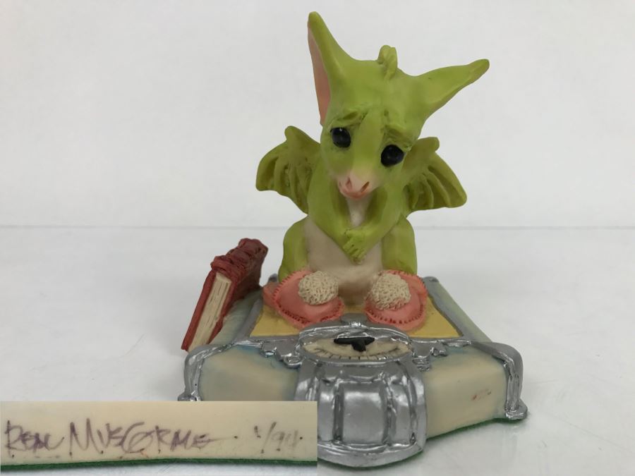 Hand Signed By Real Musgrave Pocket Dragon Figurine 1/94 - Whimsical World Of Pocket Dragons - Scales Of Injustice - 1991 LOL - Hand Made in UK [MV $80-$110] [Photo 1]
