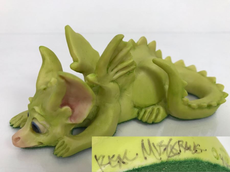 Hand Signed By Real Musgrave Pocket Dragon Figurine 4/91 - Whimsical World Of Pocket Dragons - Stalking The Cookie Jar  - 1989 - Lilliput Lane Land Of Legend Limited - Hand Made in UK [MV $30-$40 Unsigned] [Photo 1]