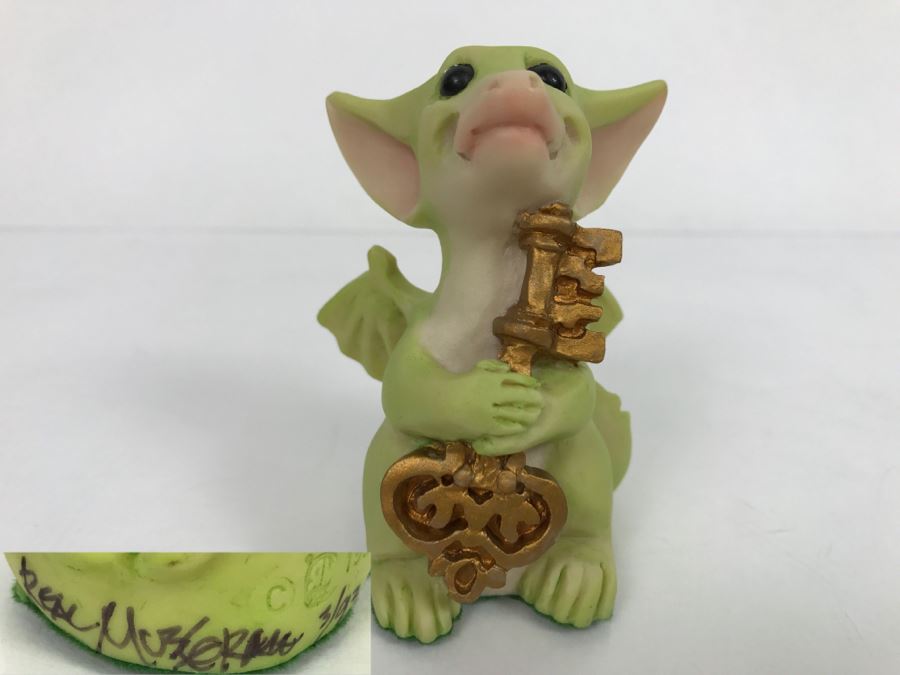 Hand Signed By Real Musgrave 3/93 - Whimsical World Of Pocket Dragons - Pocket Dragons And Friends Collectors Club - Complimentary Joining Piece - The Key to My Heart - 1992 Real Musgrave, CWS, LOL Limited - Made in UK [MV $150-$175 Unsigned] [Photo 1]