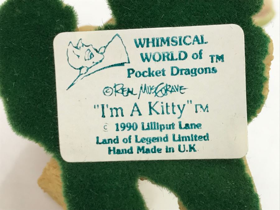 Hand Signed By Real Musgrave Pocket Dragon Figurine - Whimsical World Of Pocket Dragons - I’m A Kitty  - 1990 - Lilliput Lane Land Of Legend Limited - Hand Made in UK [MV $150-$175] [Photo 14]